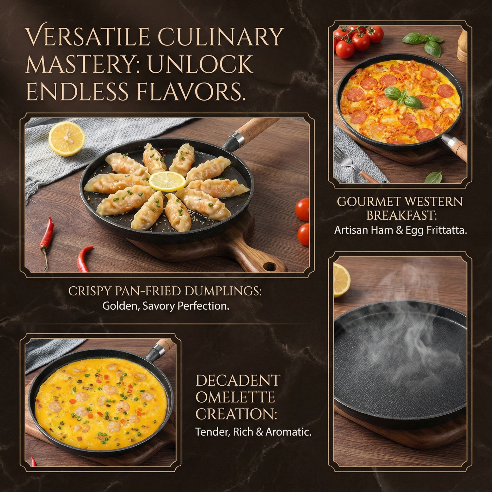 Thickened cast iron flat pan for pancakes, home-use, non-stick without coating