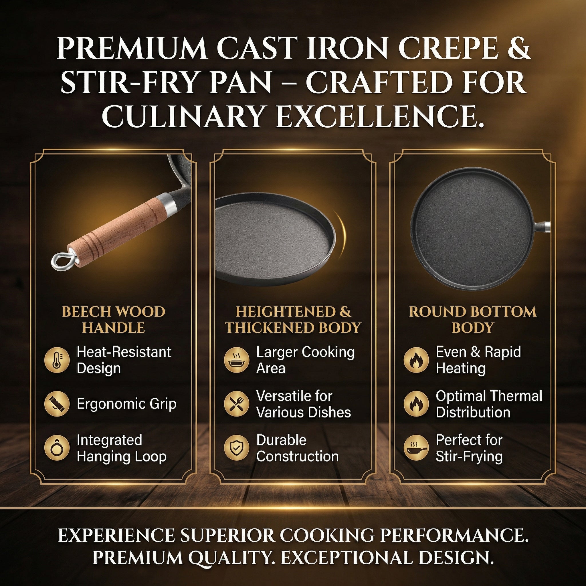 Thickened cast iron flat pan for pancakes, home-use, non-stick without coating