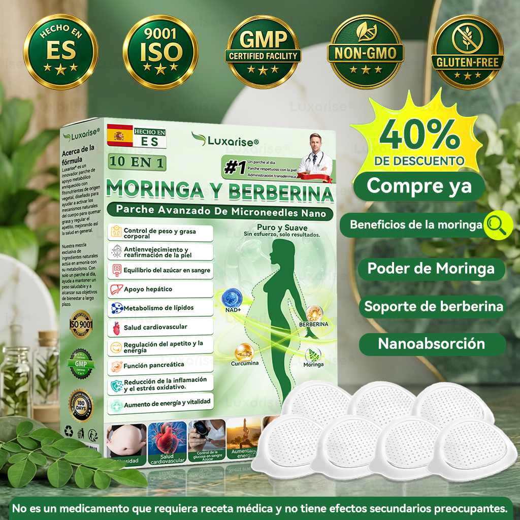 𝑳𝒖𝒙𝒂𝒓𝒊𝒔𝒆® 🍧 Moringa & Berberina 10 en 1 Parche Avanzado de Microagujas Nano (Uso diario, cambios visibles en 7 días) 👩‍⚕️ Obesidad, Diabetes, Apnea del Sueño y Problemas Articulares